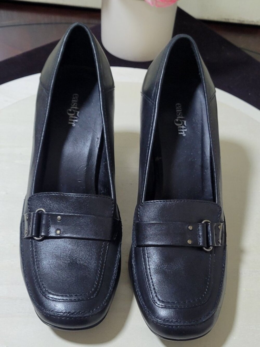 East 5th Black Leather Mary Jane Pumps  [Item #SP11]